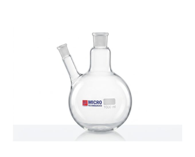 Two Neck Round Bottom Flask with Interchangeable Joints for Distillation and Chemical Reactions - Product Image