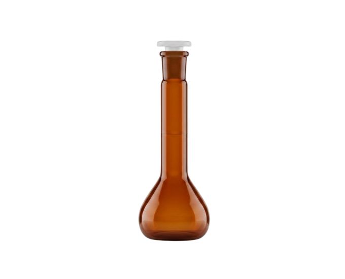 Wide Mouth USP Amber Class A Volumetric Flask with PP Stopper for Laboratory Use
