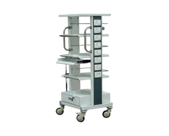 Laparoscopic Monitor Trolley with Drawers, Shelves, and IV Rod