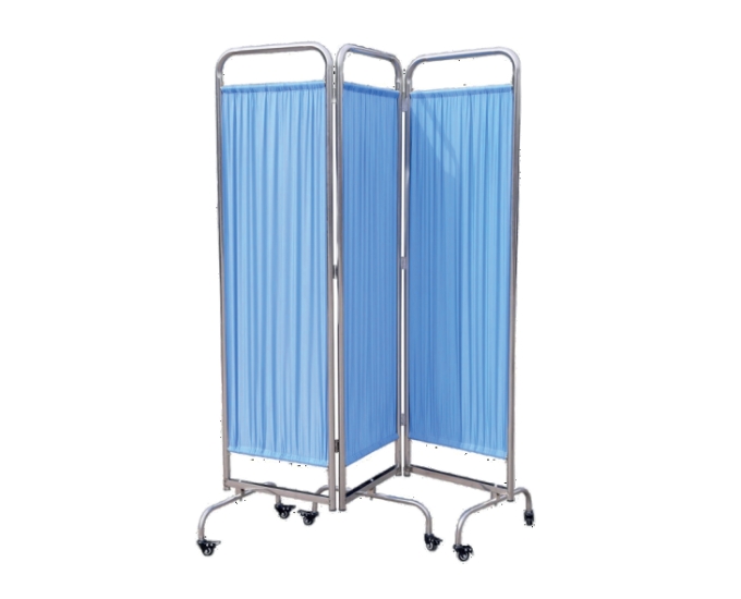 Three Panel Bedside Privacy Screen with Curtains and Castors