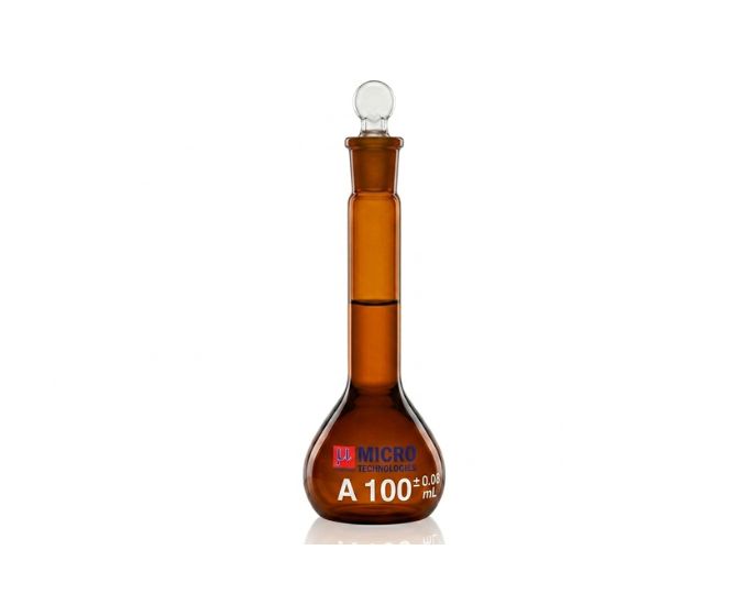 Wide Mouth USP Amber Class A Volumetric Flask with PP Stopper - Product Image