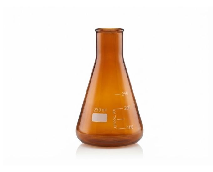 Amber Erlenmeyer Conical Flask Narrow Mouth for Light-Sensitive Laboratory Applications