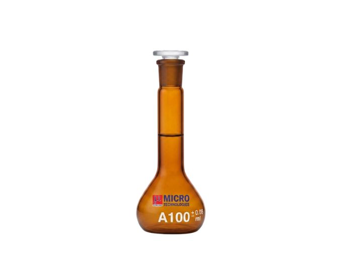 Wide Mouth Amber Class A Volumetric Flask with PP Stopper