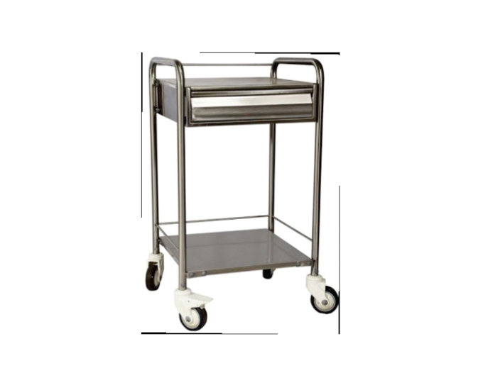 Two Shelf Utility Trolley with Drawer and Stainless Steel Shelves