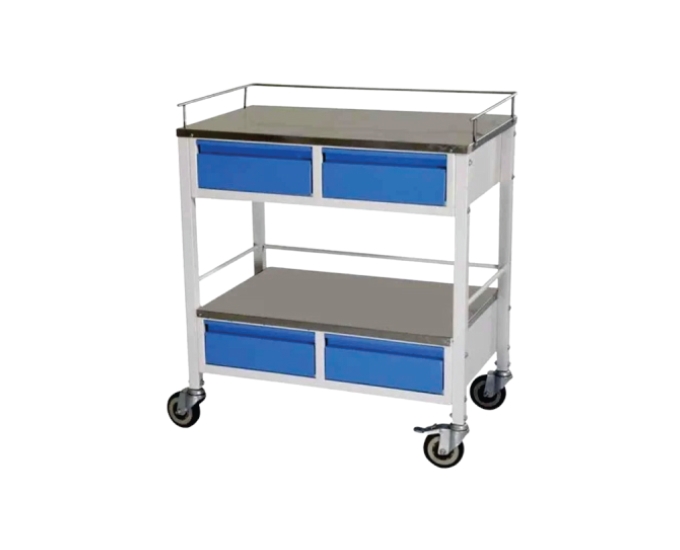 Medicine Trolley with Four Drawers and Stainless Steel Shelves