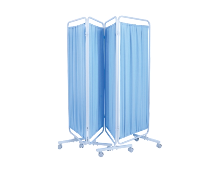Four Panel Bedside Privacy Screen with Curtains and Castors