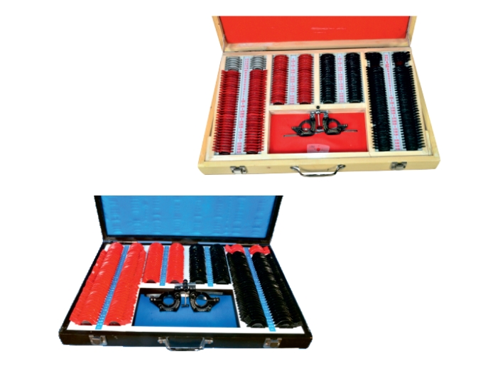 Ophthalmic Trial Lens Set with Metal Frames in Wooden Case