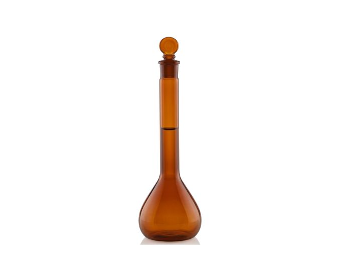 High-Precision ASTM Amber Class A Volumetric Flask with Glass Stopper for Laboratory Use