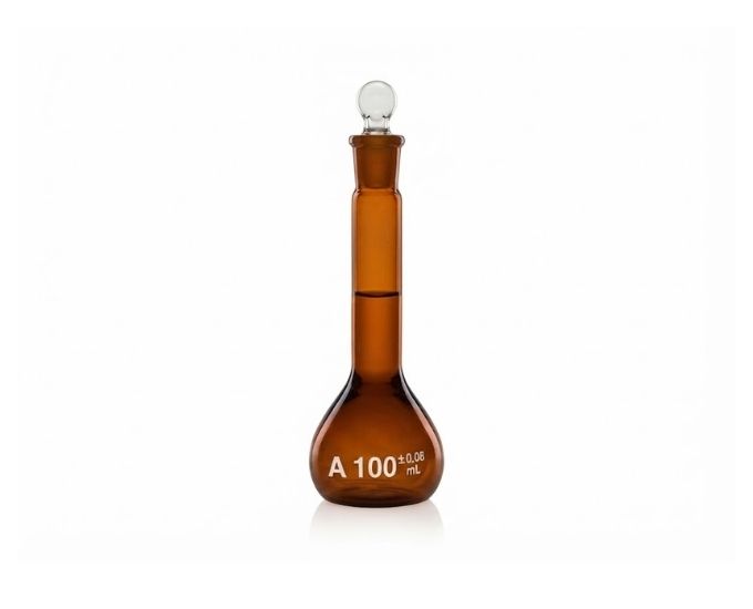 Wide Mouth USP Amber Class A Volumetric Flask with PP Stopper - Product Image