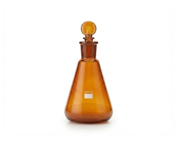 Amber Erlenmeyer Conical Flask with Interchangeable Stopper