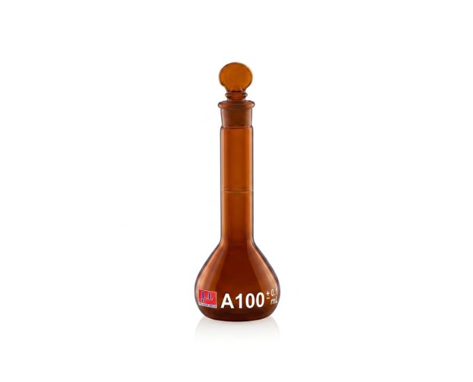 Wide Mouth ASTM Amber Class A Volumetric Flask with Glass Stopper - Product Image