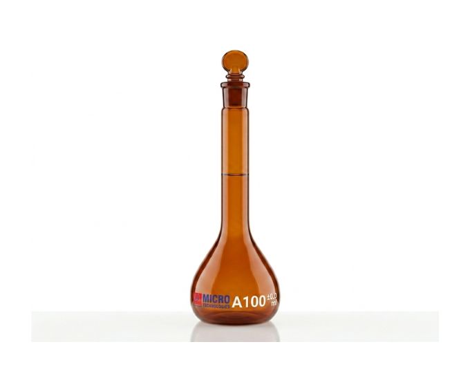 High-Precision ASTM Amber Class A Volumetric Flask with Glass Stopper - Product Image