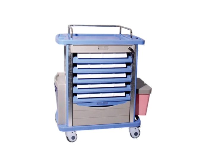 Emergency Medicine Trolley with Drawers, IV Rod, and Oxygen Holder