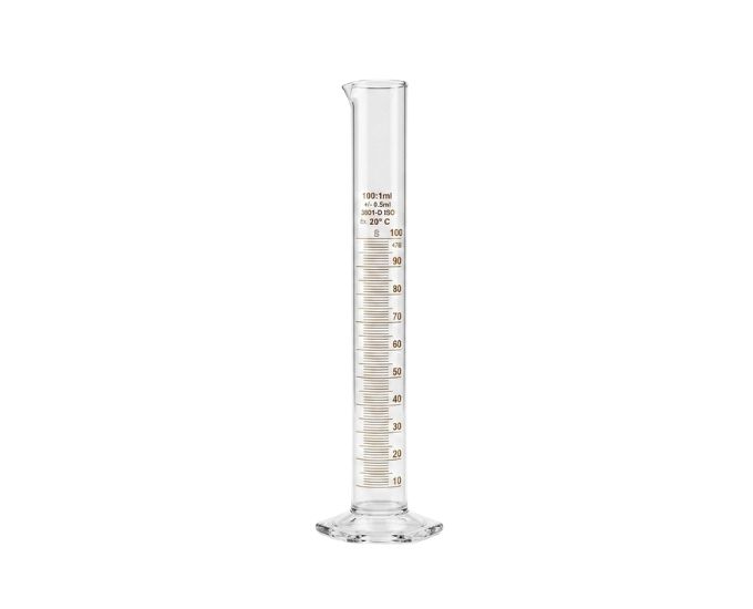 ASTM Class B Laboratory Measuring Cylinder with Pour Spout and Hexagonal Base - Product Image
